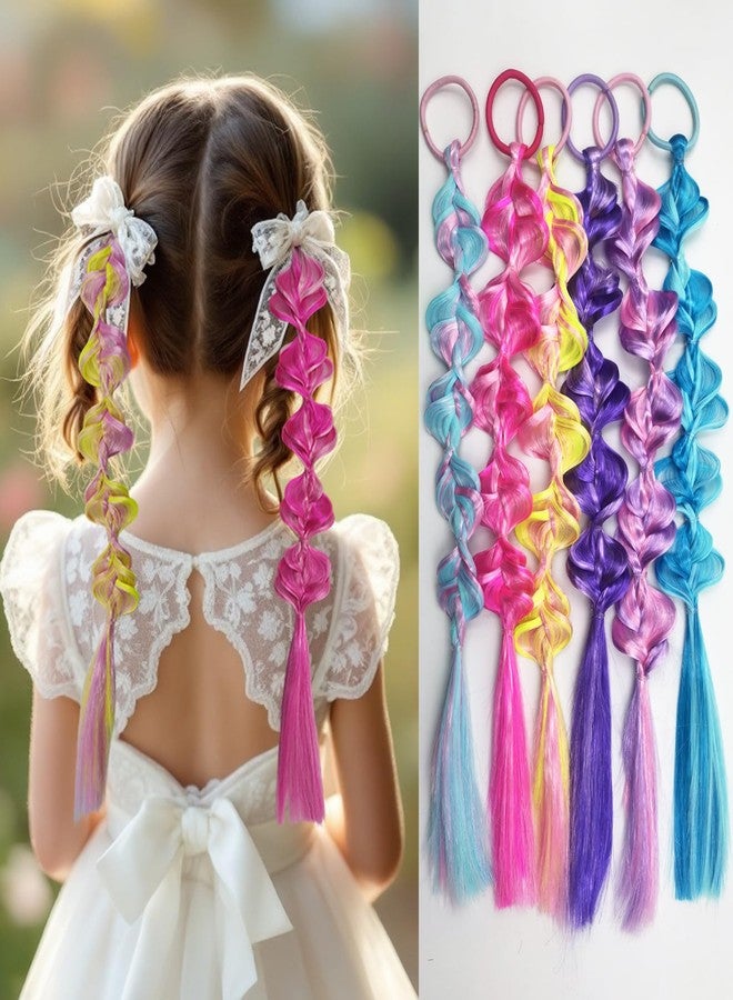 EXTACIO 6 Pack Braided Hair Extensions, Colorful Pre-Braided Ponytail Hair Ties with Elastic Bands, Soft Synthetic Hair Accessories for Dress Up, Holiday Costume, Parties & Everyday Styling - Image 1